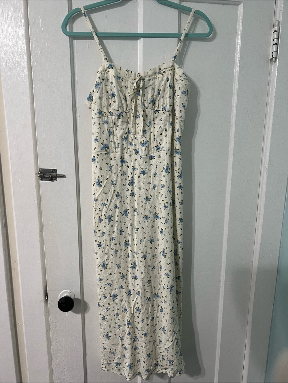wild fable Cream Slip Dress with Blue Floral Accents